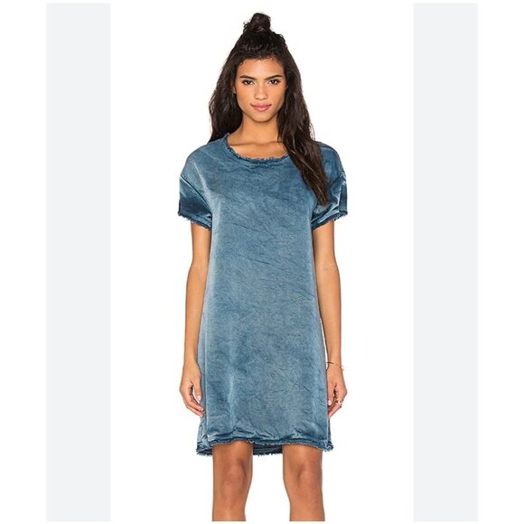 Stateside Soft Tencel Frayed Hem Washed Blue T-Shirt Dress Size Small - Picture 1 of 12
